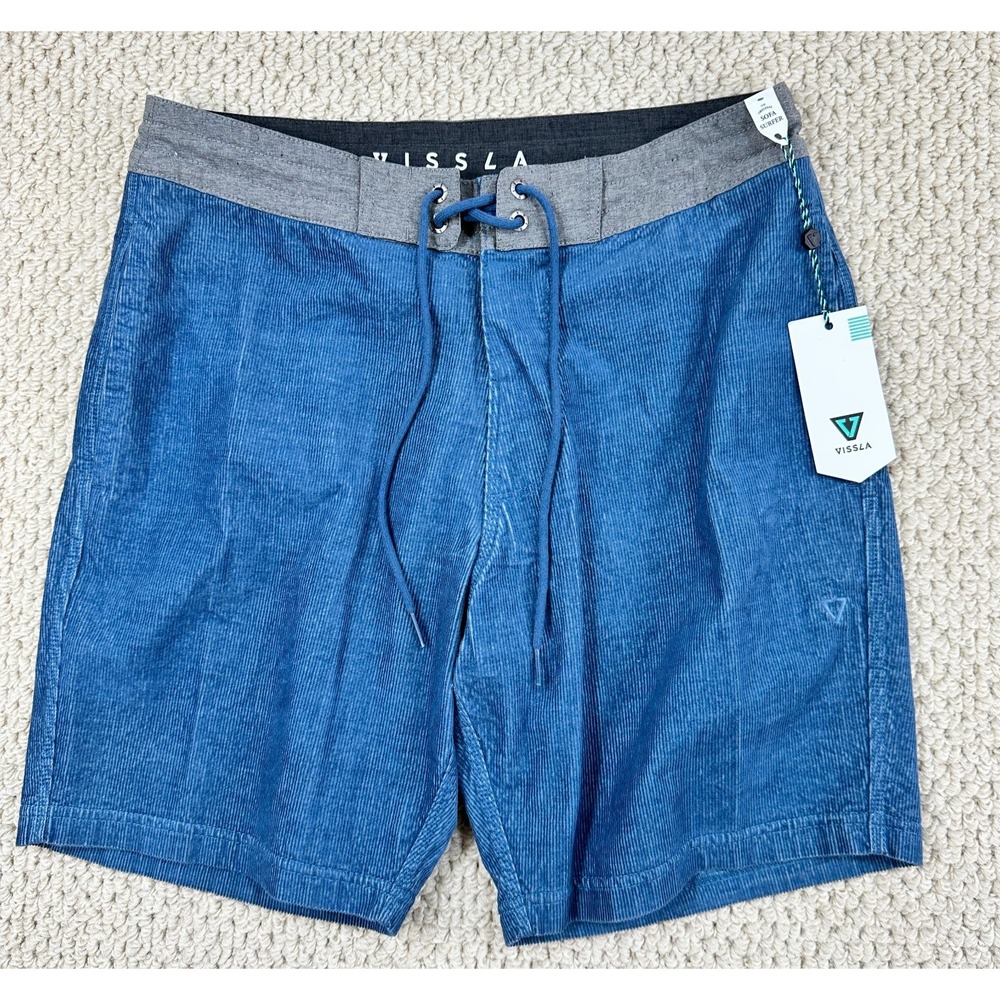 Vissla Shorts Mens Small Blue Chambray Sofa Surfer Fresh Cord Drawstring NEW